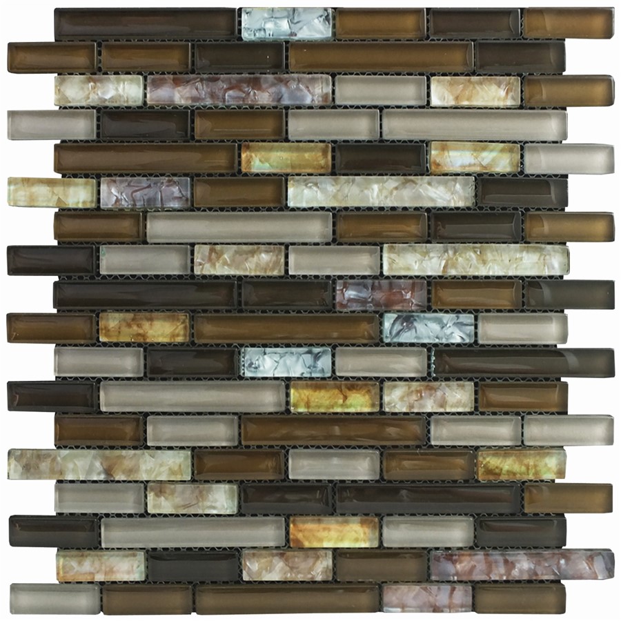 NB19176 LINEAR GLASS MOSAIC BROWN MIX 300X300 SHEET (STICK)