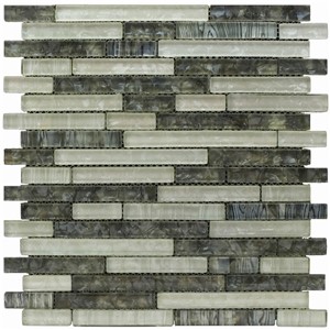 NB19177 LINEAR GLASS MOSAIC ICE/BLACK 300X300 SHEET (STICK)