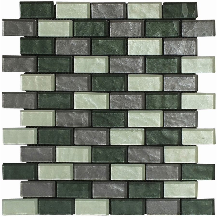 NB19181 LINEAR GLASS MOSAIC GREY/GREEN 300X300 SHEET (BRICK)