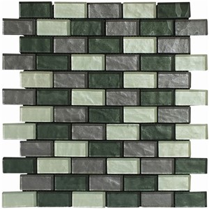 NB19181 LINEAR GLASS MOSAIC GREY/GREEN 300X300 SHEET (BRICK)