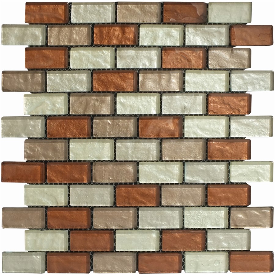 NB19182 LINEAR GLASS MOSAIC CREAM/BROWN 300X300 SHEET BRICK